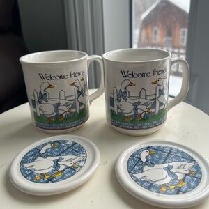 Charming Vintage Goose Design Mug and Coaster/Lid Set - made in Taiwan - 2